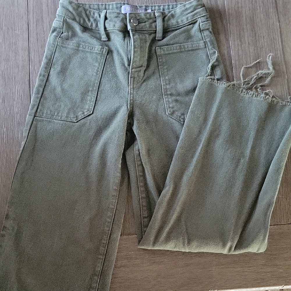 Just USA Olive High-Rise Wide Leg Jesns